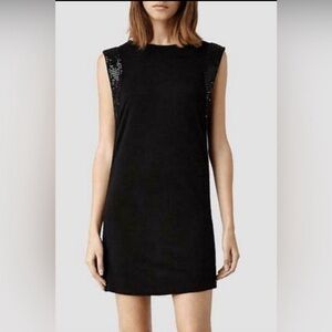 All Saints Embellished Beaded Black Jersey Dress size 8